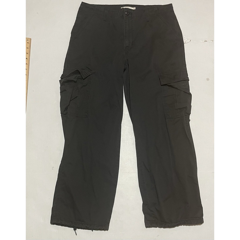 Levis 94 Baggy Mens Size 31 X 29 Black Cargo Pants Straight Wide Leg Stretch Hem